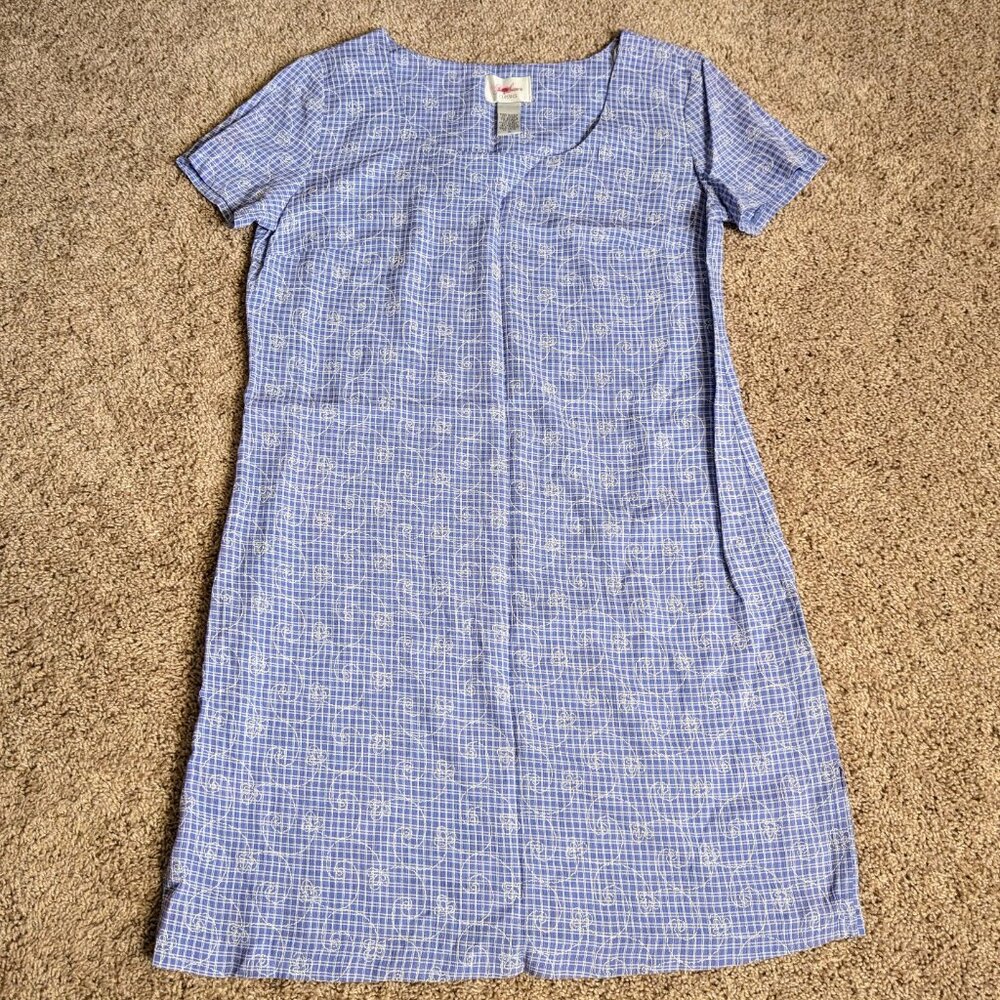 Vintage Shift Dress Womens 10 Lilac White Floral Embroidered Made in USA NWOT